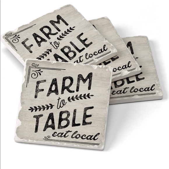 FARM TO TABLE STONEWARE COASTER SET - Picture 1 of 14